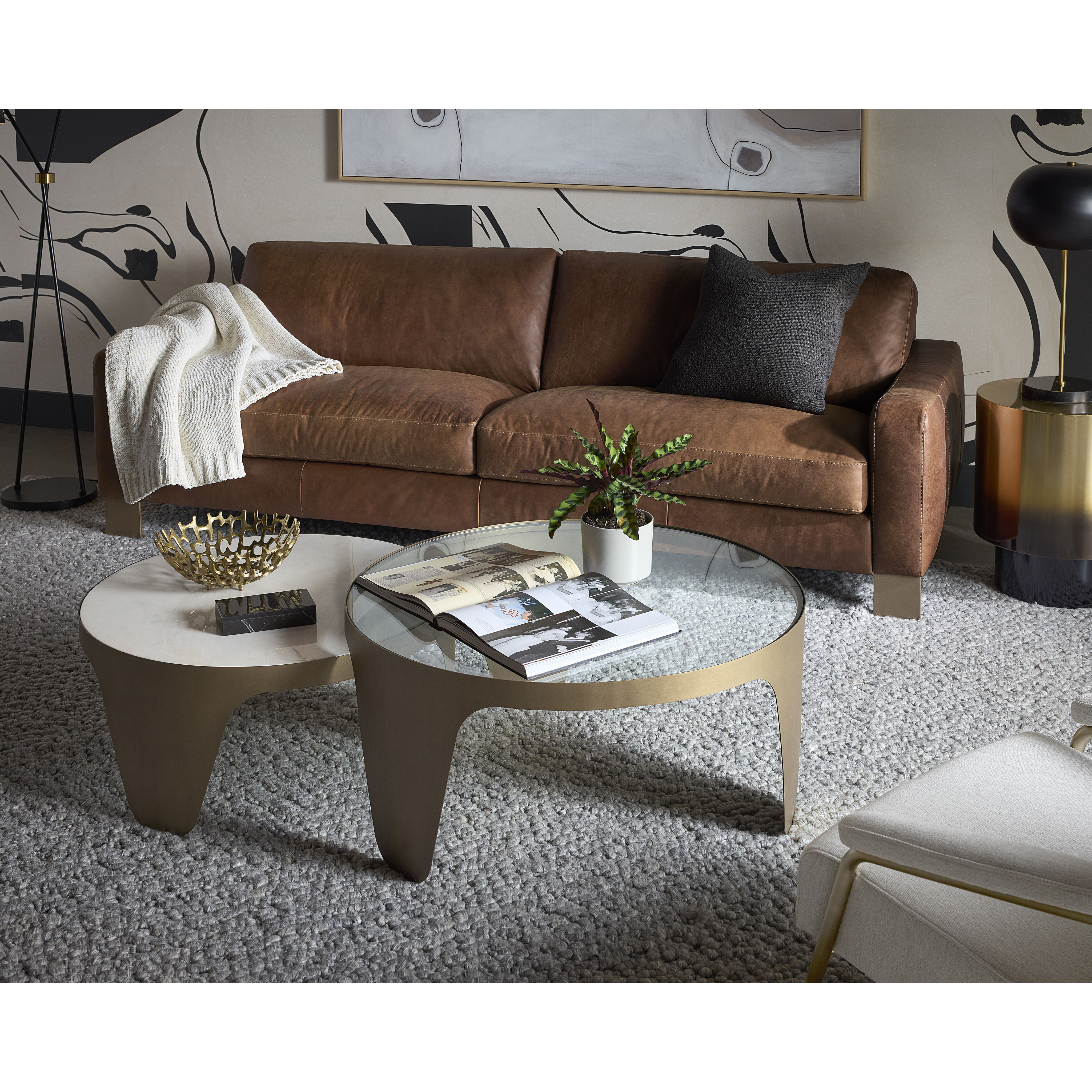 Mysaria 36 X 17.25 inch Clear / White / Antique Brass Nesting Coffee Tables, Set Of 2